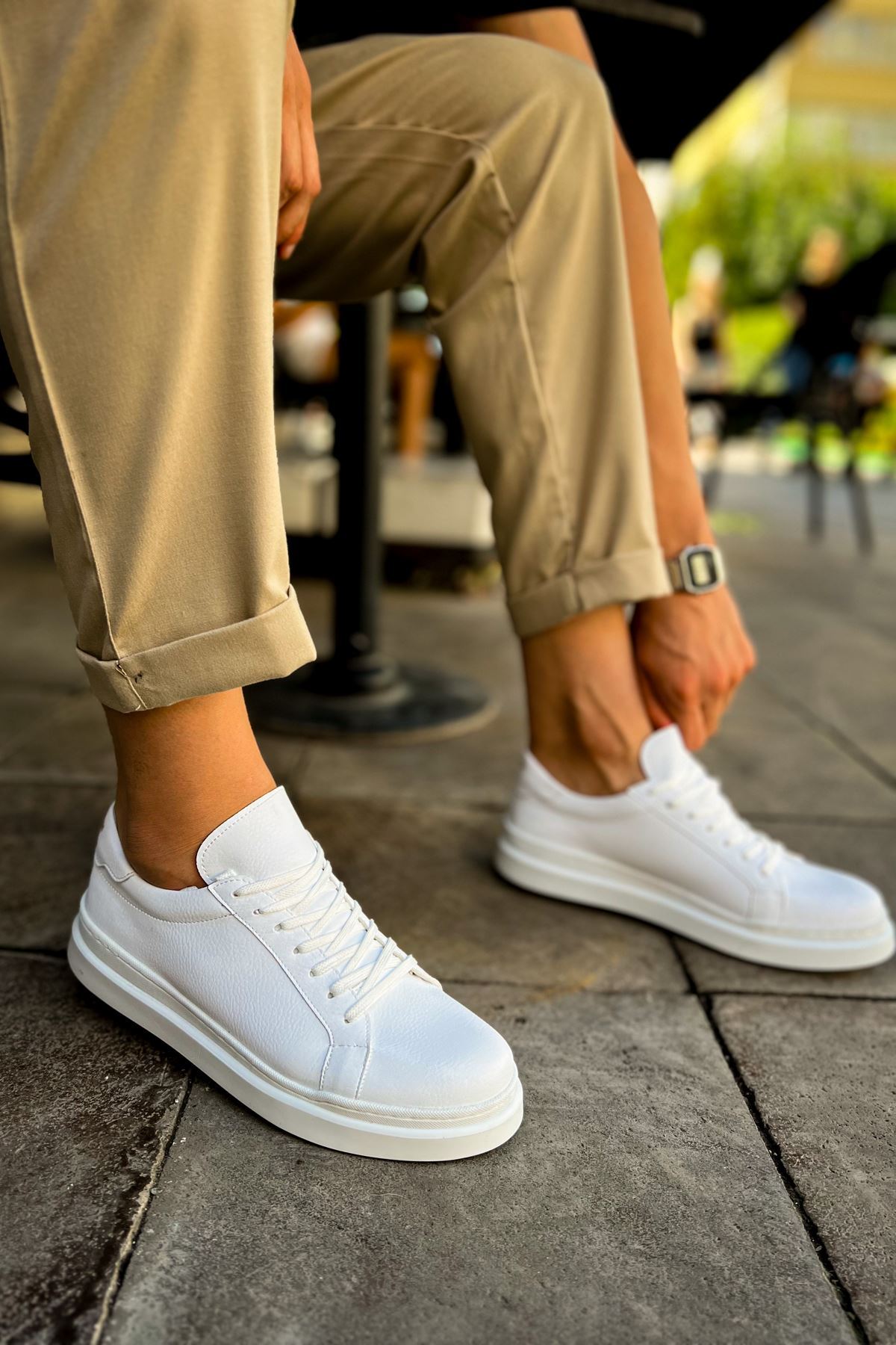 MS979 - Santoni GBT Spor Erkek Ayakkabı BEYAZ/SARI