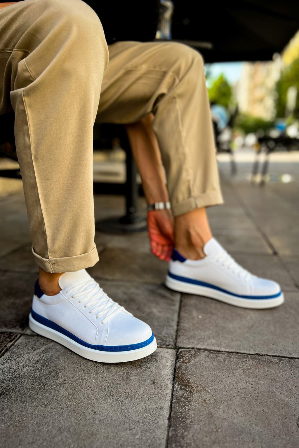 MS979 - Santoni GBT Spor Erkek Ayakkabı BEYAZ/SARI