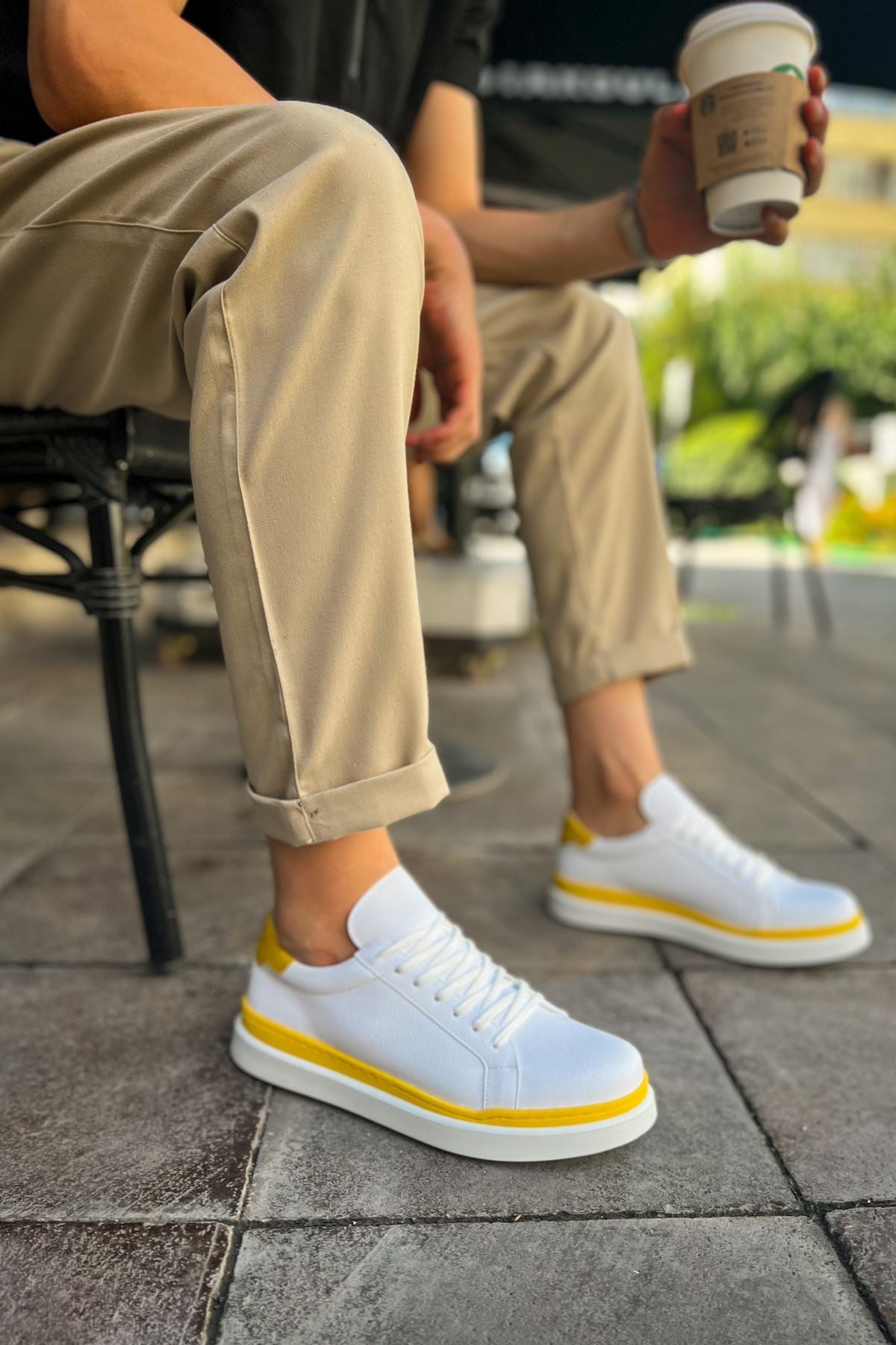 MS979 - Santoni GBT Spor Erkek Ayakkabı BEYAZ/SARI