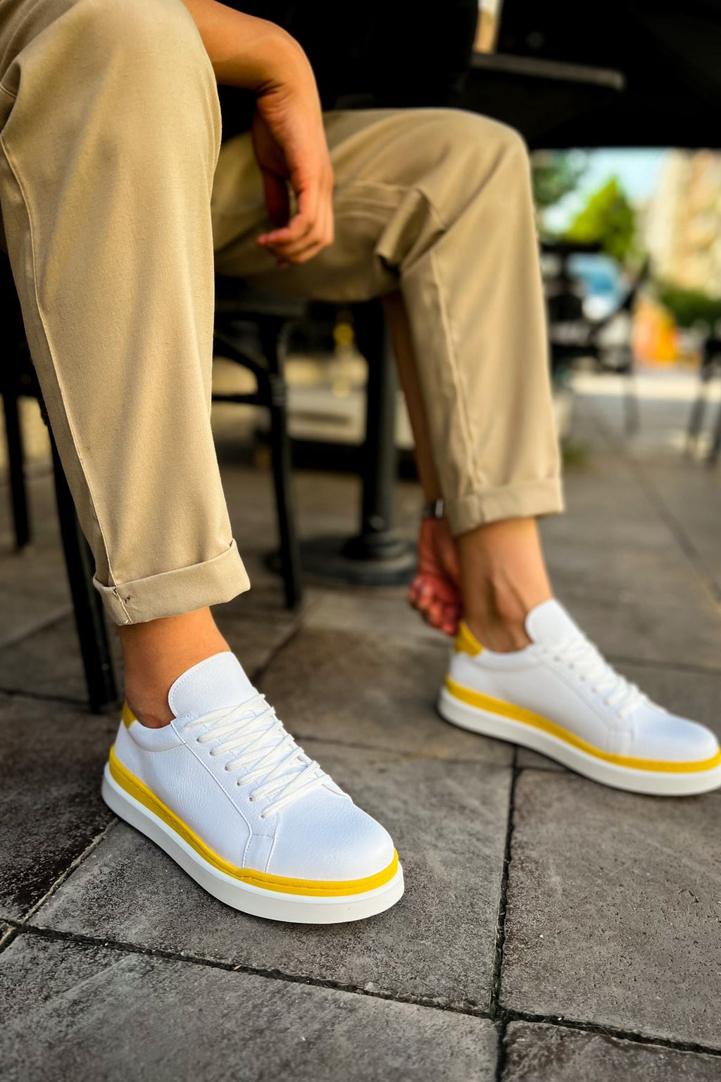 MS979 - Santoni GBT Spor Erkek Ayakkabı BEYAZ/SARI