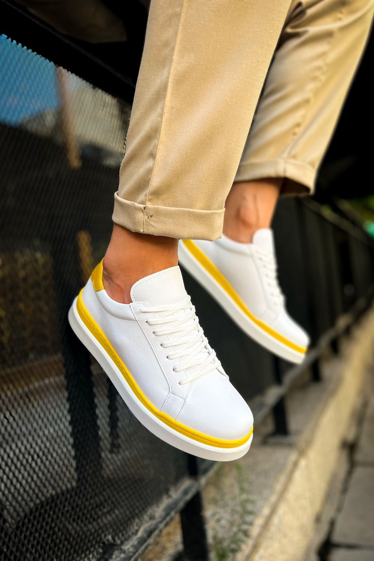 MS979 - Santoni GBT Spor Erkek Ayakkabı BEYAZ/SARI