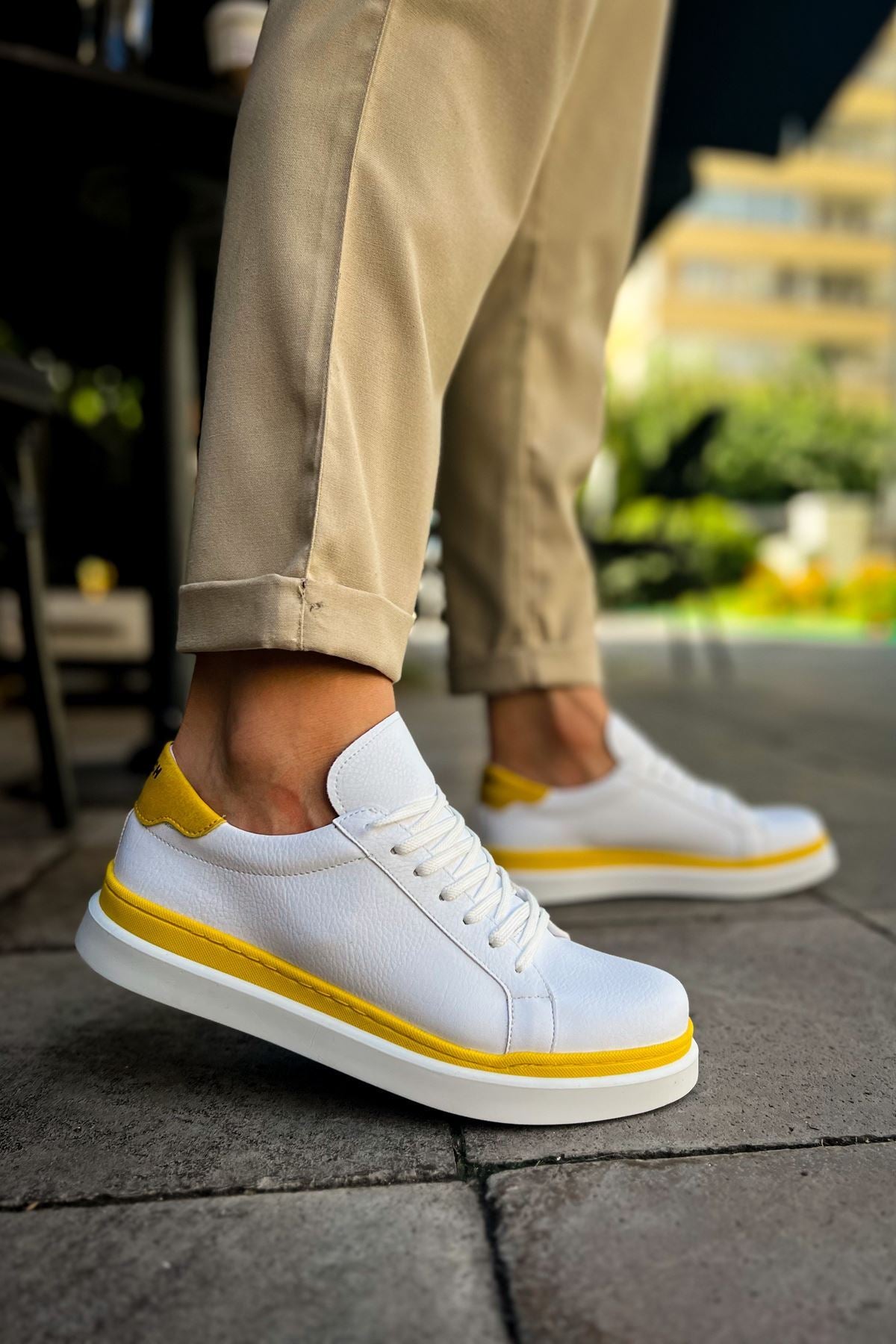 MS979 - Santoni GBT Spor Erkek Ayakkabı BEYAZ/SARI