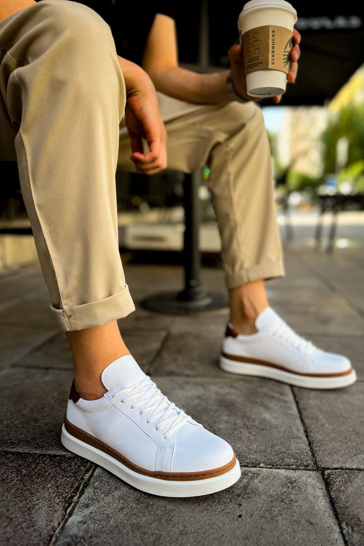 MS979 - Santoni GBT Spor Erkek Ayakkabı BEYAZ/SARI