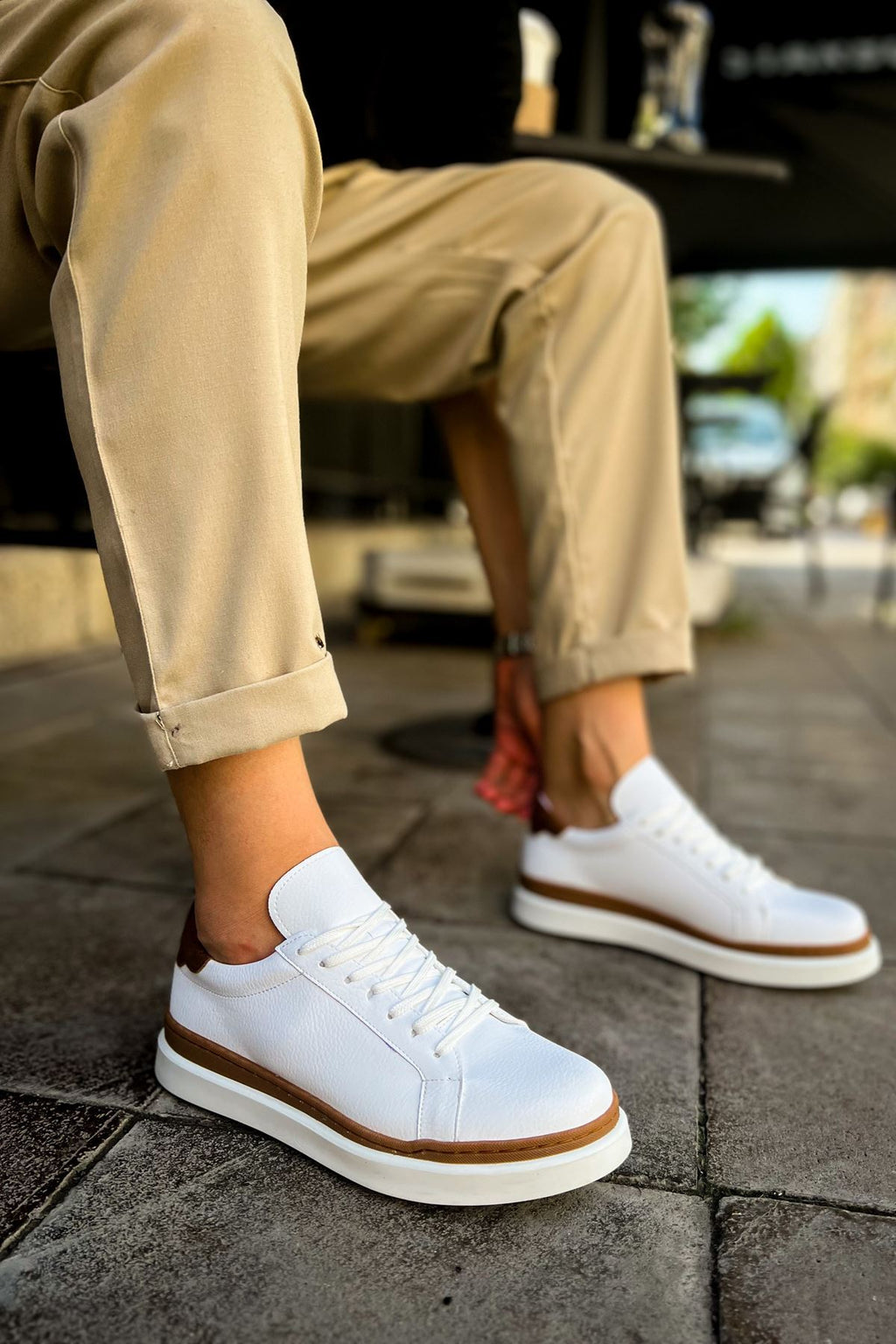 MS979 - Santoni GBT Spor Erkek Ayakkabı BEYAZ/SARI