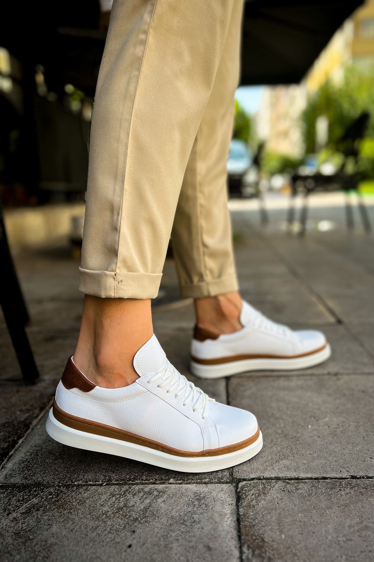 MS979 - Santoni GBT Spor Erkek Ayakkabı BEYAZ/SARI