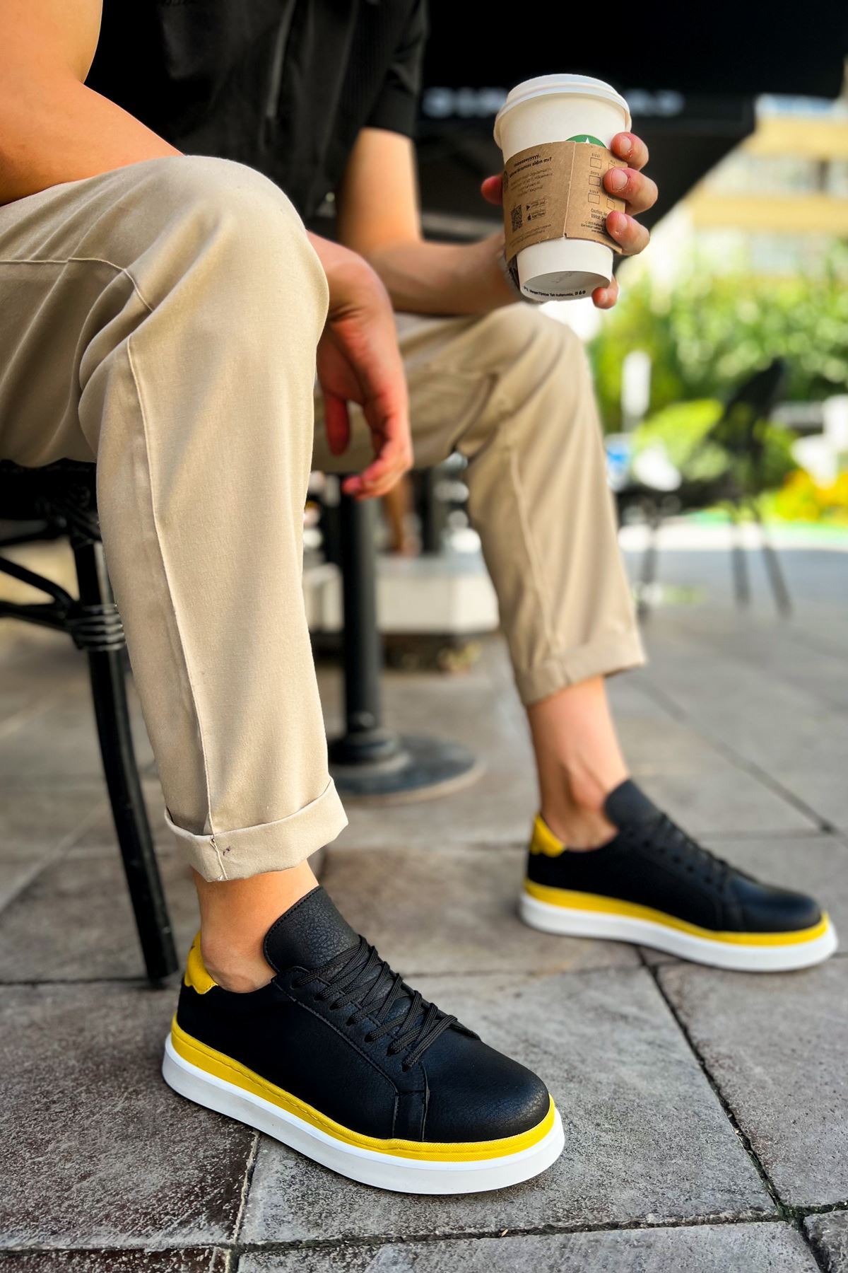 MS979 - Santoni GBT Spor Erkek Ayakkabı BEYAZ/SARI