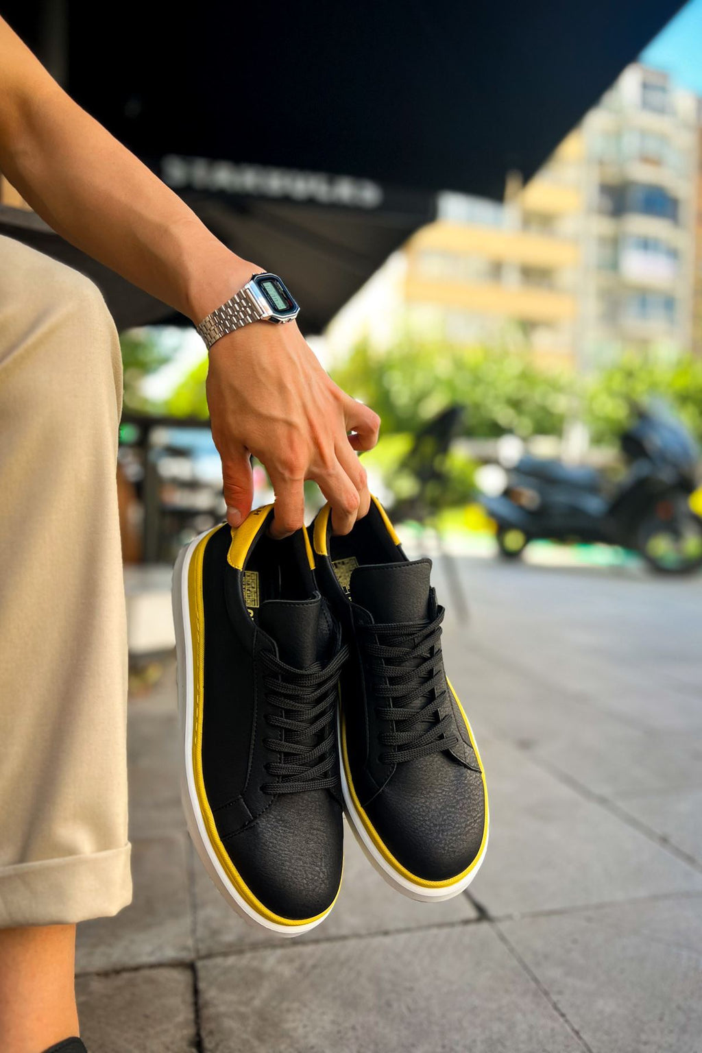 MS979 - Santoni GBT Spor Erkek Ayakkabı BEYAZ/SARI